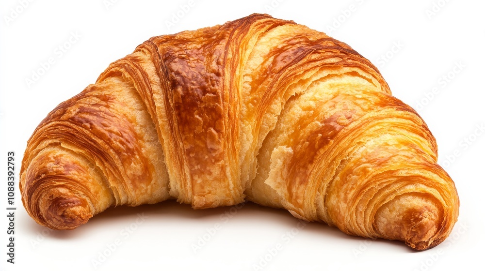 A freshly baked croissant with its golden, flaky layers and slightly curved shape, Each croissant’s vibrant color and subtle imperfections captured with precision A freshly baked croissant with its golden, flaky layers and slightly curved shape, Each croissant’s vibrant color and subtle imperfections captured with precision