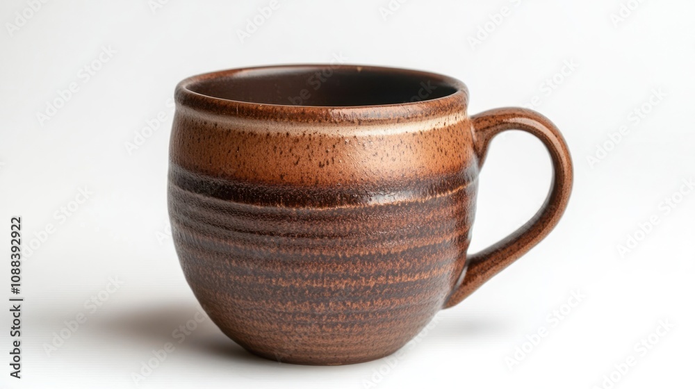 A cup of hot aromatic black coffee in a ceramic mug on a white background