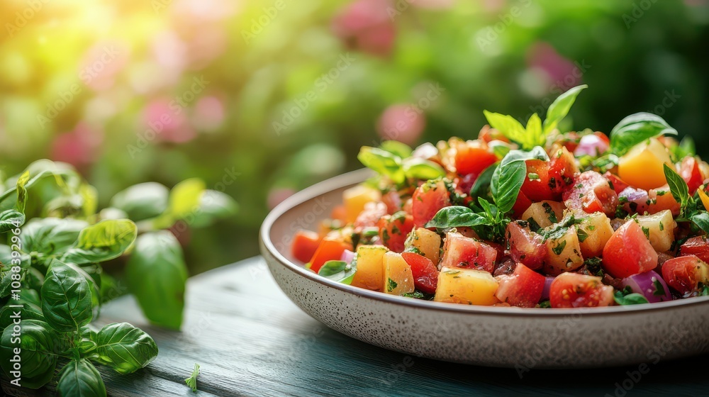 Fresh Tomato and Basil Salad with Sun-Kissed Glow. Fresh Tomato and Basil Salad with Sun-Kissed Glow.