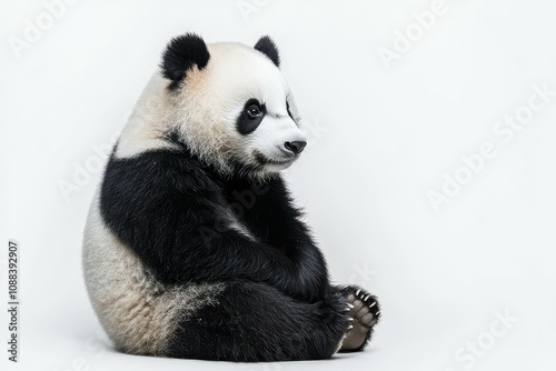 Cute Panda Cub Sitting on White Background.