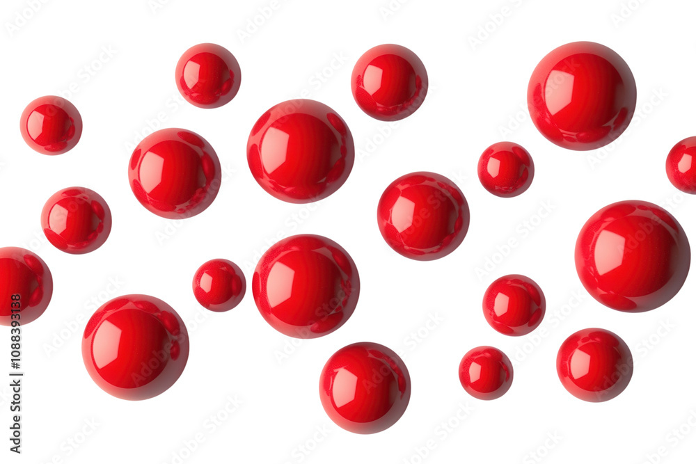 Red glossy spheres on a white background image.