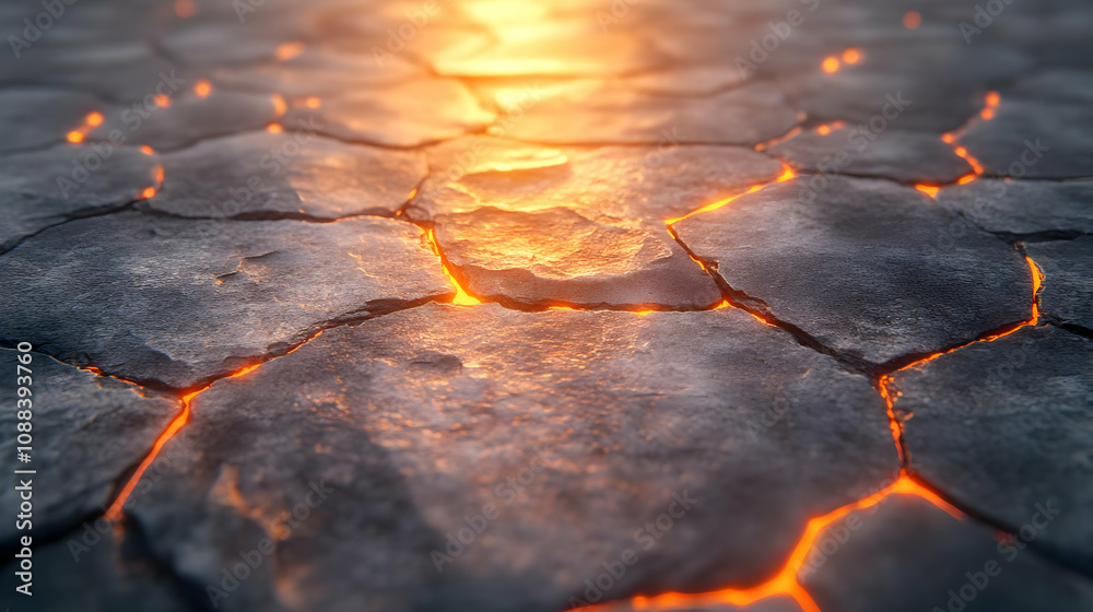 Cracked Ground with Glowing Lava - 3D Illustration Cracked Ground with Glowing Lava - 3D Illustration