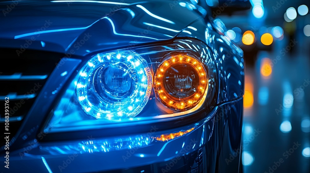 Illuminated Car Headlights Modern Automotive Design