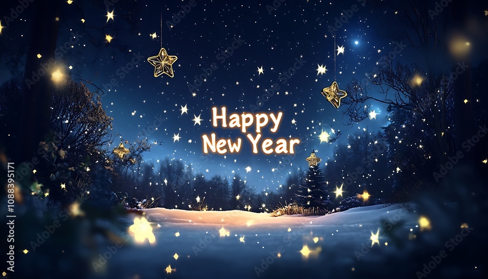 Naklejka premium An enchanting winter night scene with twinkling stars and