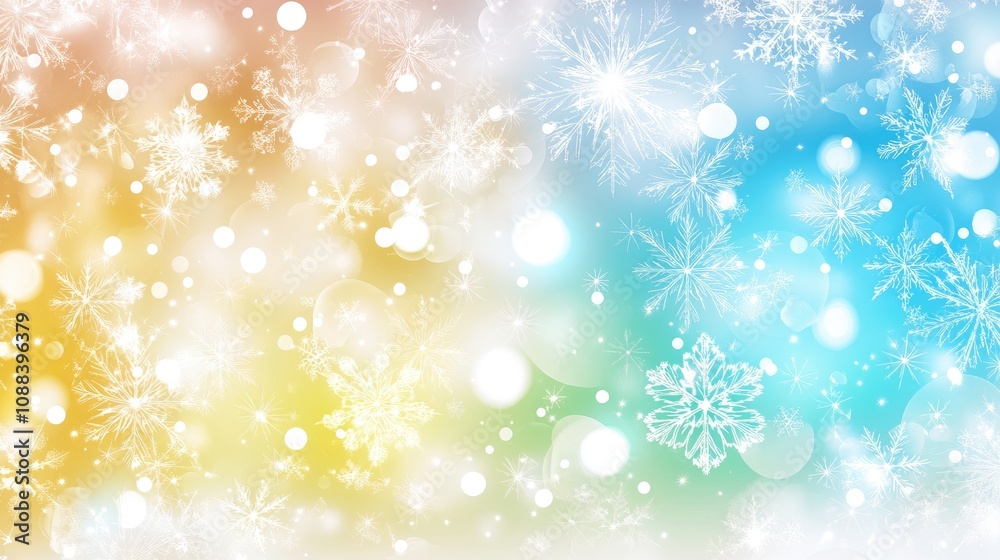 A stunning winter background displays an array of colorful snowflakes and soft bokeh lights. This versatile backdrop radiates joy, perfect for greeting cards and seasonal marketing campaigns A stunning winter background displays an array of colorful snowflakes and soft bokeh lights. This versatile backdrop radiates joy, perfect for greeting cards and seasonal marketing campaigns