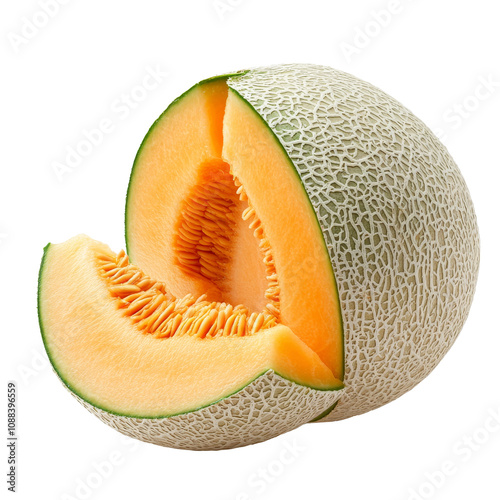 Fresh cantaloupe slice on white background photo