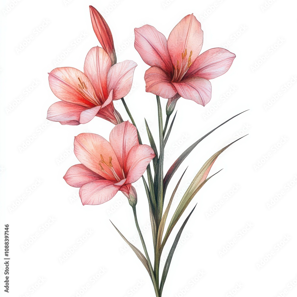 Watercolor Pink Flowers. Watercolor Pink Flowers.