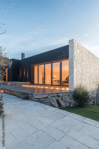 Wallpaper Mural Modern architectural design of a minimalist house in a tranquil outdoor setting at dusk Torontodigital.ca