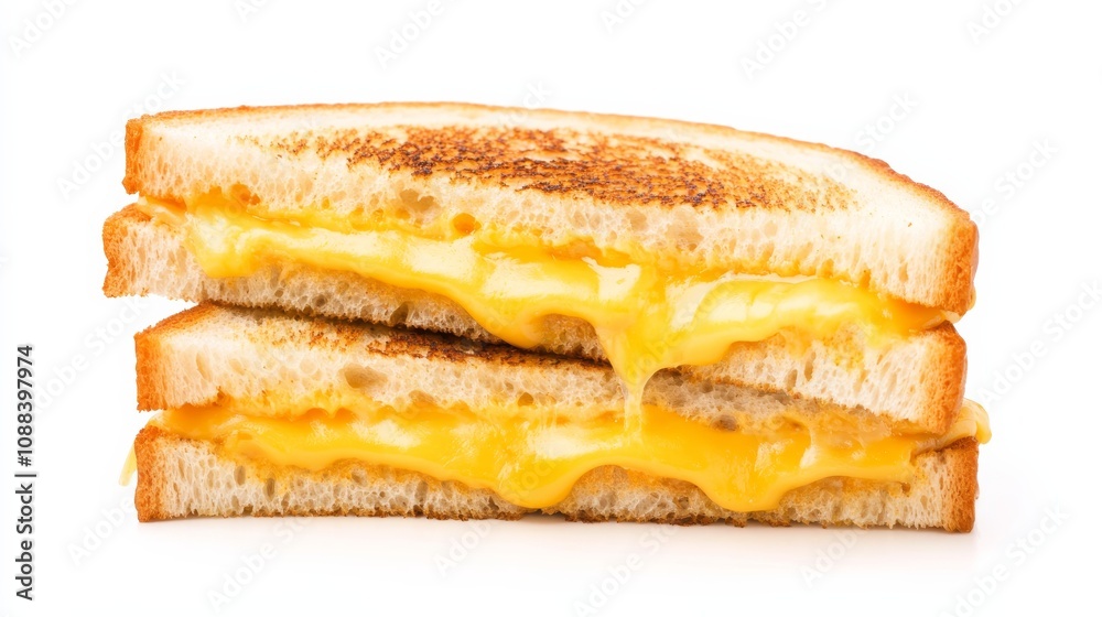 A gourmet grilled cheese sandwich oozing with melted cheddar and gooey mozzarella, Each slice of bread toasted to golden perfection