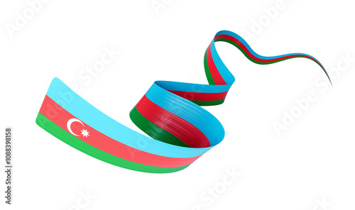 3d Flag Of Azerbaijan 3d Waving Azerbaijan Ribbon Flag Isolated On White Background, 3d illustration
 photo