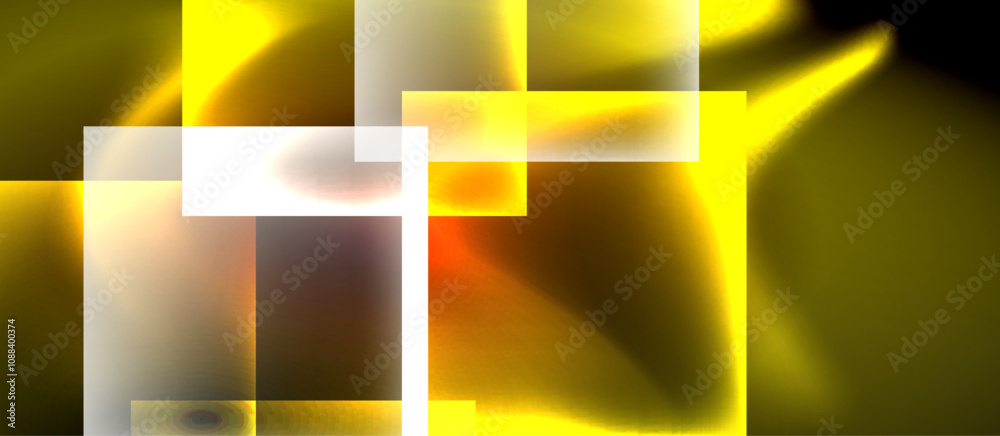 Fototapeta premium Glass squares with neon shiny light abstract background