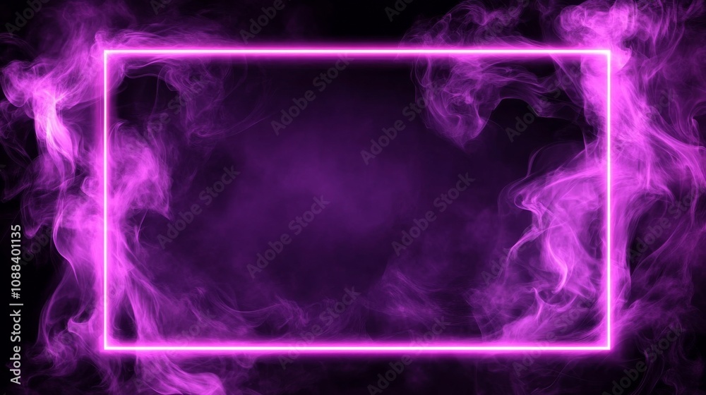 Fototapeta premium Glowing Purple Neon Toxic Smoke and Lightning on Transparent Background - Modern Rectangular Border Design Element
