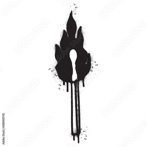 Spray Painted Graffiti Burning match isolated on white background.