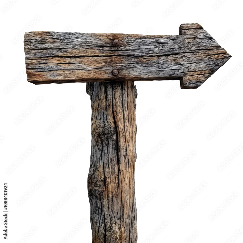 Weathered wooden directional sign pointing right Weathered wooden directional sign pointing right