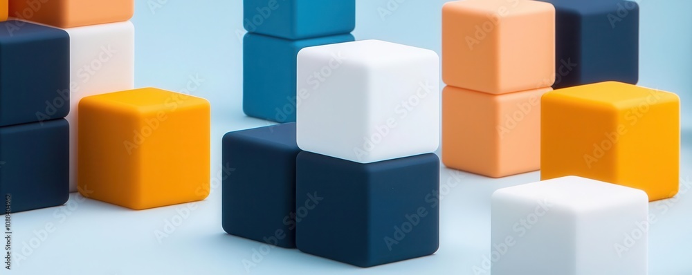 Colorful geometric blocks are arranged in a playful composition, emphasizing shapes and contrasting colors against a soft blue background. Colorful geometric blocks are arranged in a playful composition, emphasizing shapes and contrasting colors against a soft blue background.