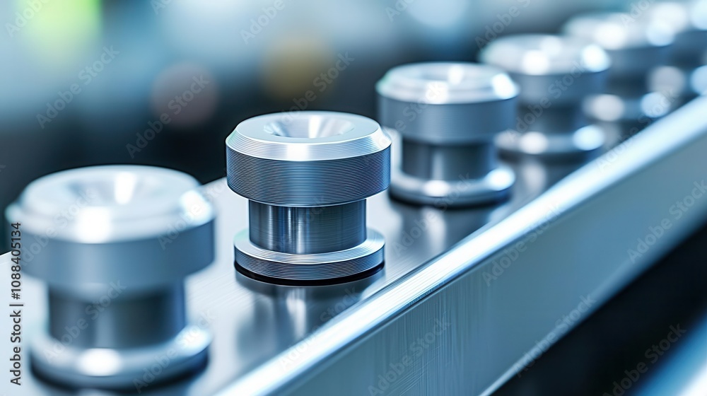 Close-up of metallic components arranged in a row, highlighting precision engineering and modern manufacturing aesthetics. Close-up of metallic components arranged in a row, highlighting precision engineering and modern manufacturing aesthetics.