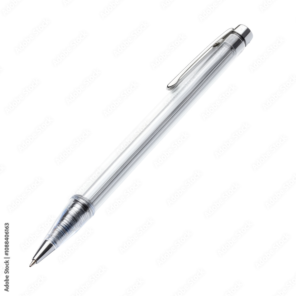 Clear pen resting on a flat surface in daylight Clear pen resting on a flat surface in daylight