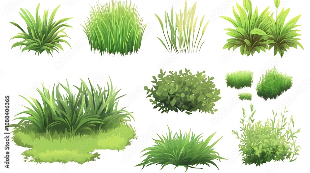 Collection of Diverse Grass and Bush Illustrations Collection of Diverse Grass and Bush Illustrations