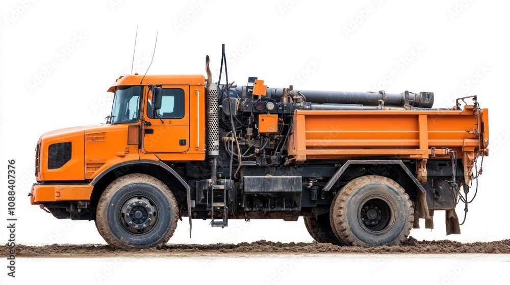 Obraz premium Big Rock and Soil Drilling Truck White Background