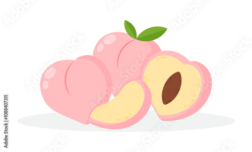 Fresh peach fruit cartoon clipart flat illustration 