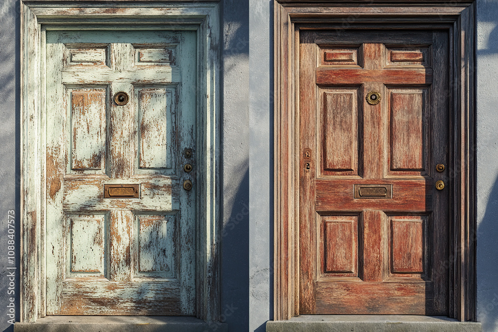 Wooden door before and after restoration