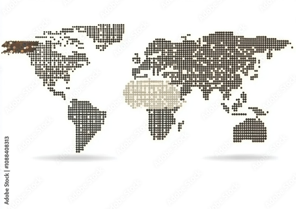Abstract World Map Design with Dotted Patterns Representing Global Regions and Continents in Soft Earthy Tones for Creative Projects and Educational Uses Abstract World Map Design with Dotted Patterns Representing Global Regions and Continents in Soft Earthy Tones for Creative Projects and Educational Uses