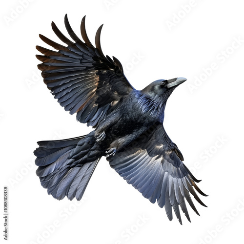 Raven soaring with outstretched wings in flight