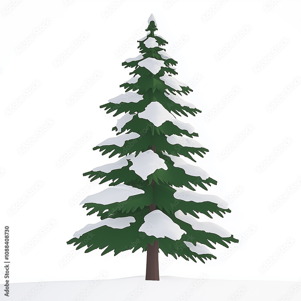 Illustration of a snow-covered pine tree resembling a classic Christmas tree, set against a white backdrop. For festive themes and winter landscapes. Illustration of a snow-covered pine tree resembling a classic Christmas tree, set against a white backdrop. For festive themes and winter landscapes.