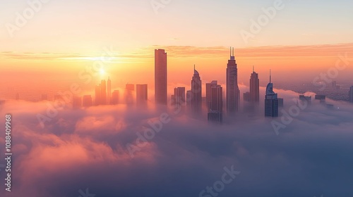 Sunrise Cityscape Above a Sea of Clouds