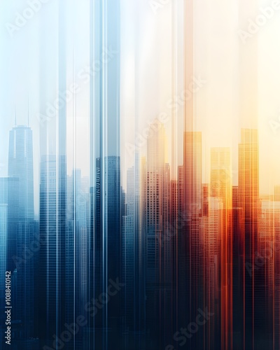 Abstract city skyline with vibrant gradient reflections