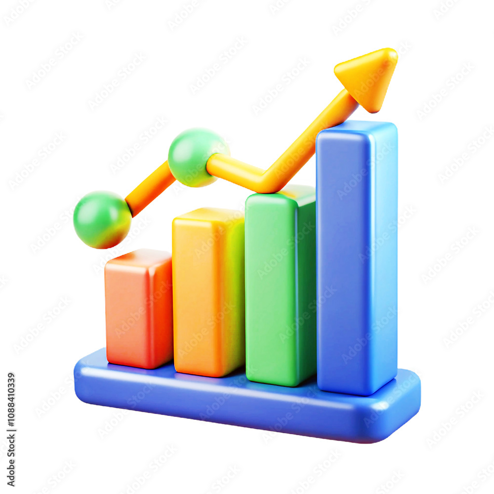 Financial chart with an upward arrow and data points 3d cartoon style illustration Financial chart with an upward arrow and data points 3d cartoon style illustration