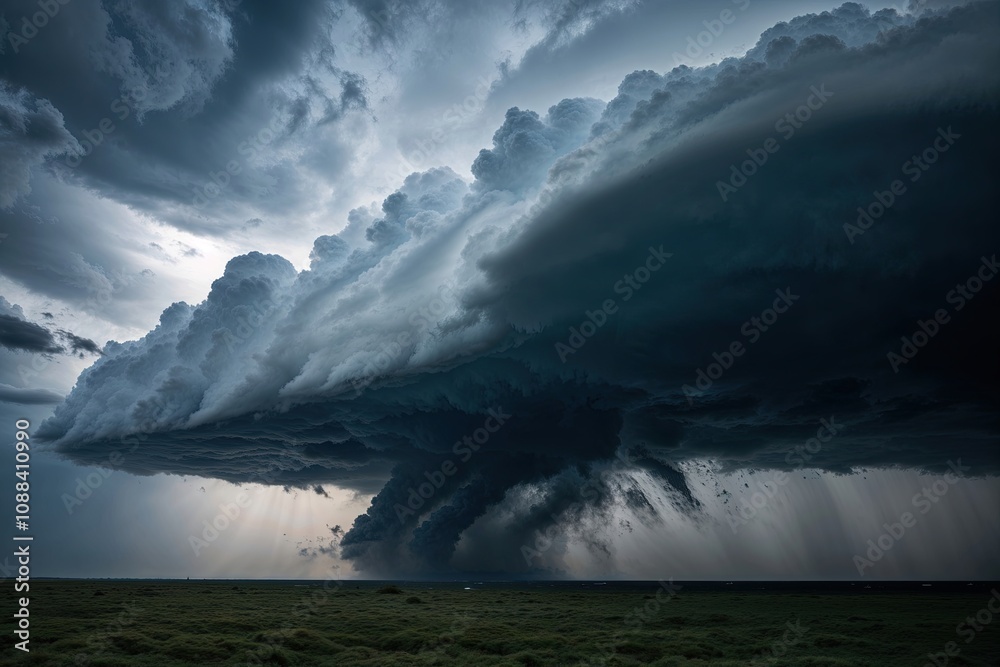 Fototapeta premium Depiction of Ominous Clouds Heralding a Thunderstorm in a Turbulent Sky