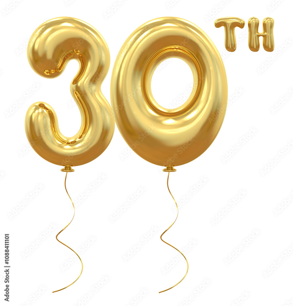 30th Anniversary Gold Balloon Number 30th Anniversary Gold Balloon Number