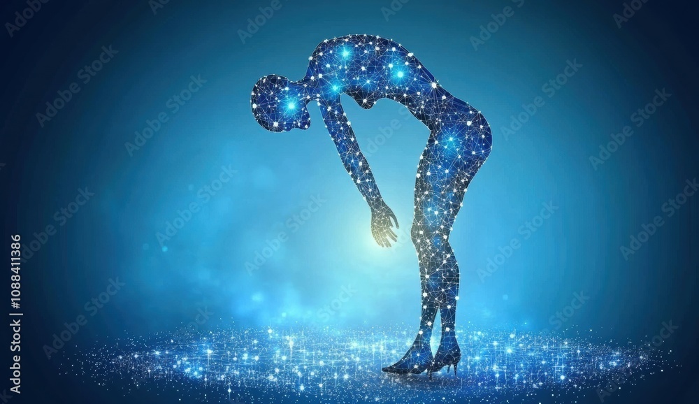 Ethereal Silhouette of a Woman Formed by Dazzling Stars and Cosmic Light Against a Deep Blue Background, Representing Spirituality and the Universe Ethereal Silhouette of a Woman Formed by Dazzling Stars and Cosmic Light Against a Deep Blue Background, Representing Spirituality and the Universe