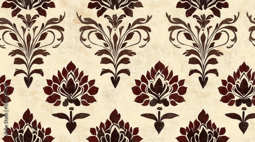 Mughal art inspired seamless pattern featuring intricate jharoka floral motifs ideal for textiles crockery wallpaper and stationery