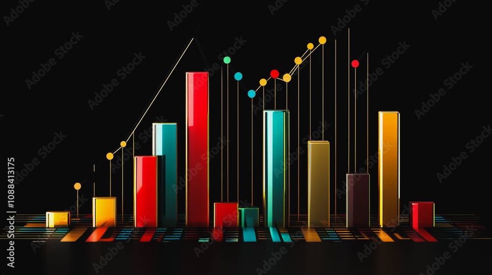 Abstract black background with Colorful charts and graphs with statistics to innovative analyze business potential and forecast future development of companies growth.