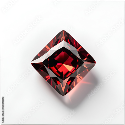 Top view of a marquise cut garnet isolated on a white transparent background