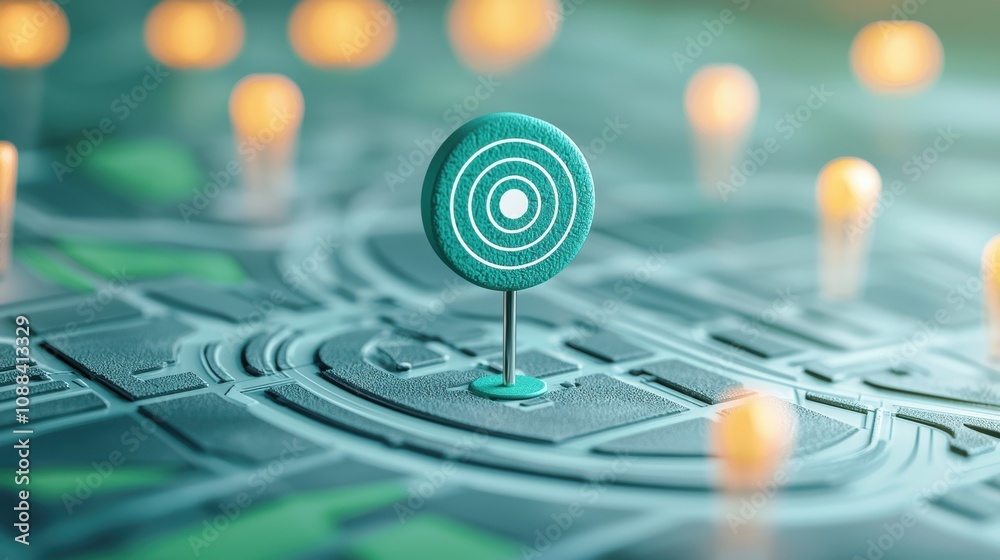Digital Targeting Icons Crosshairs targeting a specific point on a digital map, representing location tracking, navigation, and precision targeting.