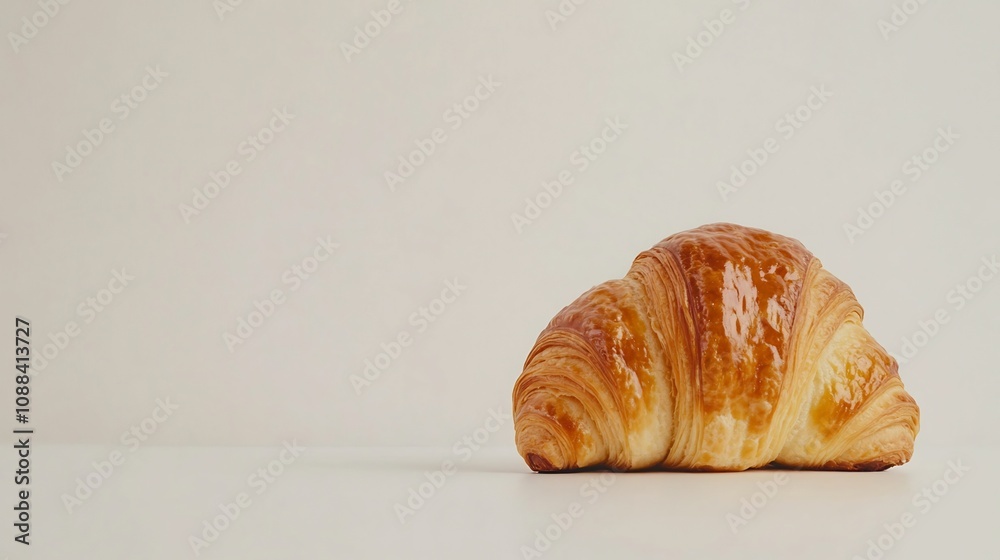 Freshly Baked Golden Brown Croissant on Plain White Background Freshly Baked Golden Brown Croissant on Plain White Background