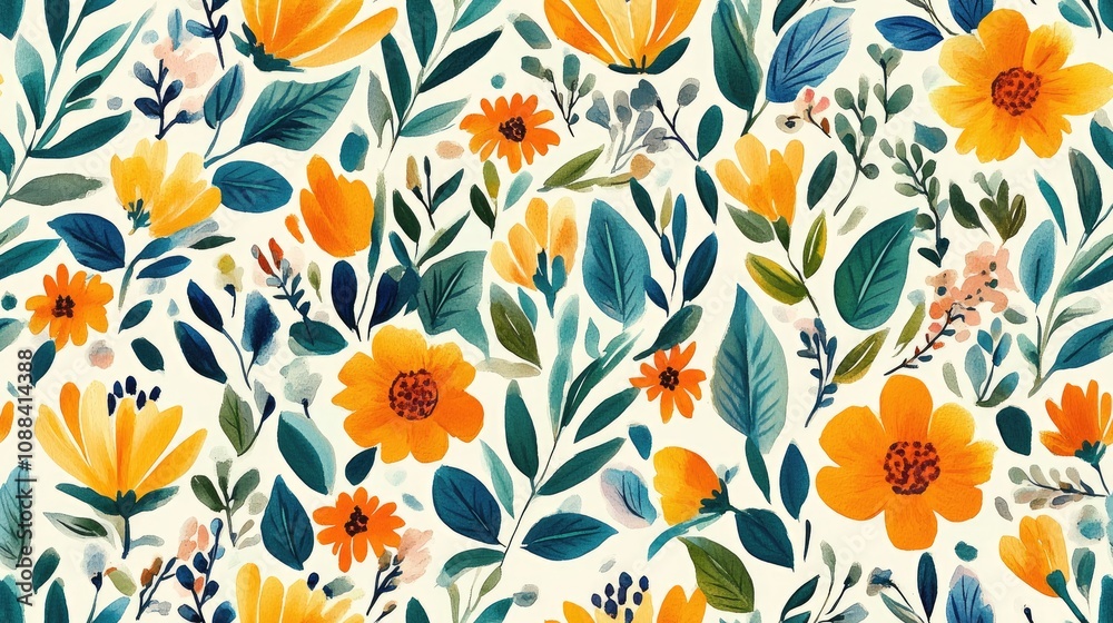 Watercolor seamless pattern featuring hand drawn flowers ideal for textile design and DIY projects