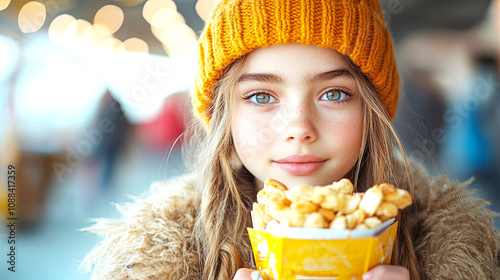 Woman girl eating junk food photo