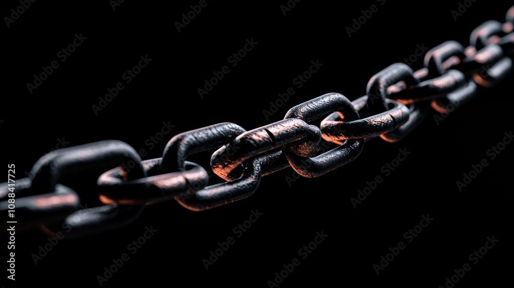 Fototapeta premium Chain Links Metal chain with strong links, representing durability, resilience, and the unbreakable bond between individuals or elements.