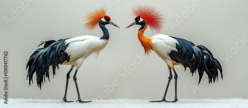 Two Grey Crowned Cranes Facing Each Other