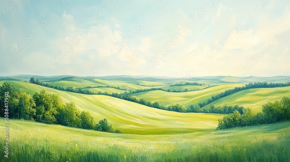 Serene Rolling Green Hills Under a Summer Sky Serene Rolling Green Hills Under a Summer Sky