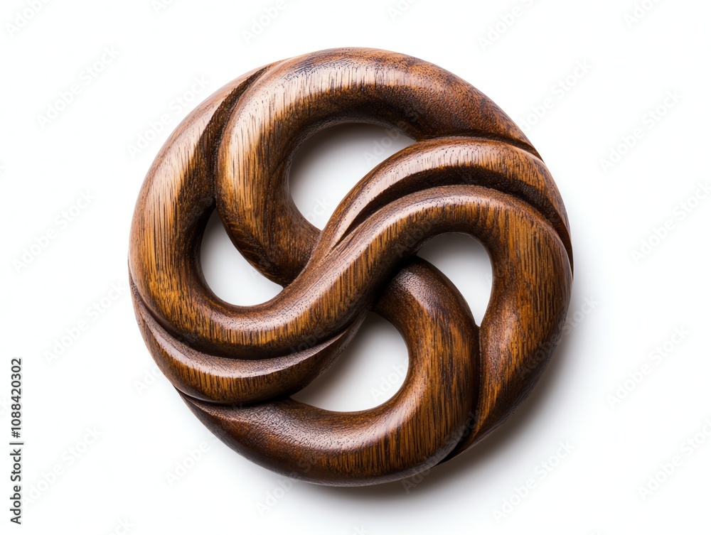 Intricate wooden sculpture with elegant flowing design, white isolate background. Intricate wooden sculpture with elegant flowing design, white isolate background.