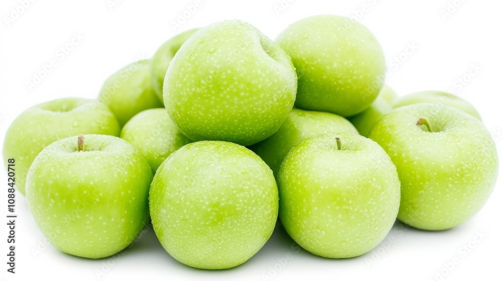 A mound of crisp, green Granny Smith apples ready for picking, Their tart aroma filling the air with freshness A mound of crisp, green Granny Smith apples ready for picking, Their tart aroma filling the air with freshness