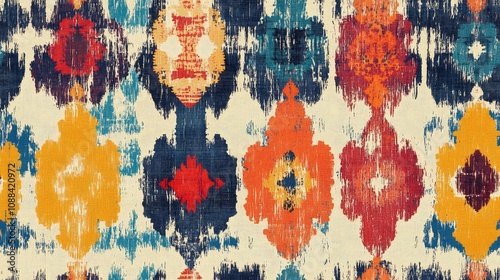 Colorful ikat pattern in vintage style showcasing elegant ethnic design perfect for textile printing and home decor