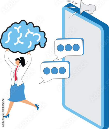 Information overload Businesswoman, Information overload, excess distraction or overworked, overwhelmed data consume, problem with schedule or workload concept, frustrated businesswoman run away from 