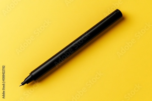 Elegantly Poised Black Marker on Vibrant Yellow Background