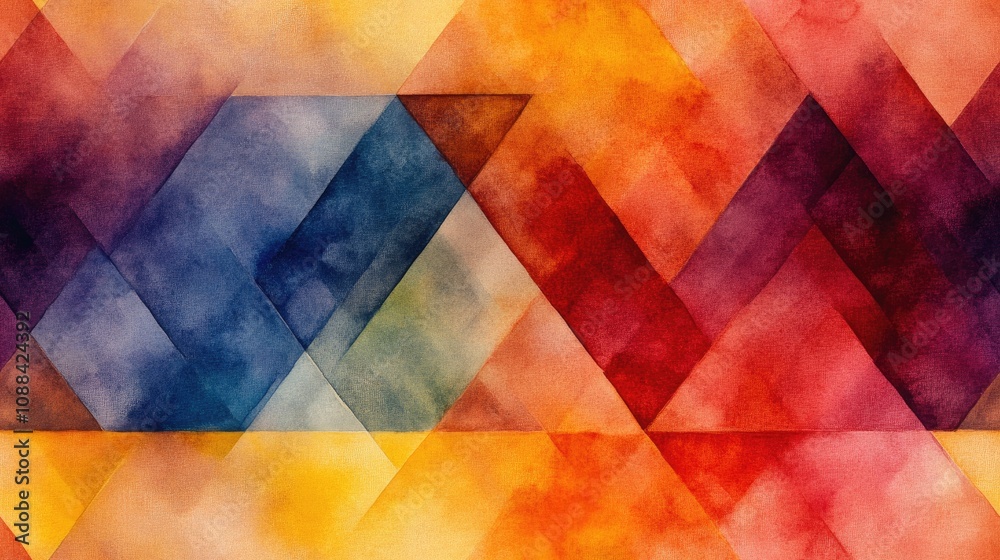 Fototapeta premium Abstract digital watercolor pattern featuring geometric shapes illustrating Platonic ideals suitable for artistic and design applications